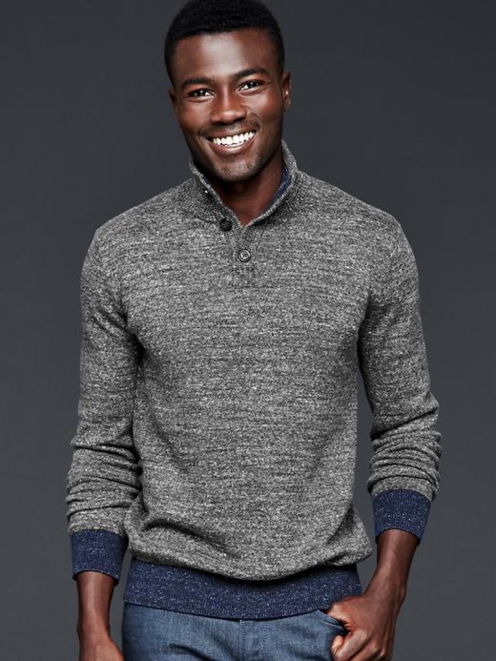 GAP Marled Button Mockneck Sweater
